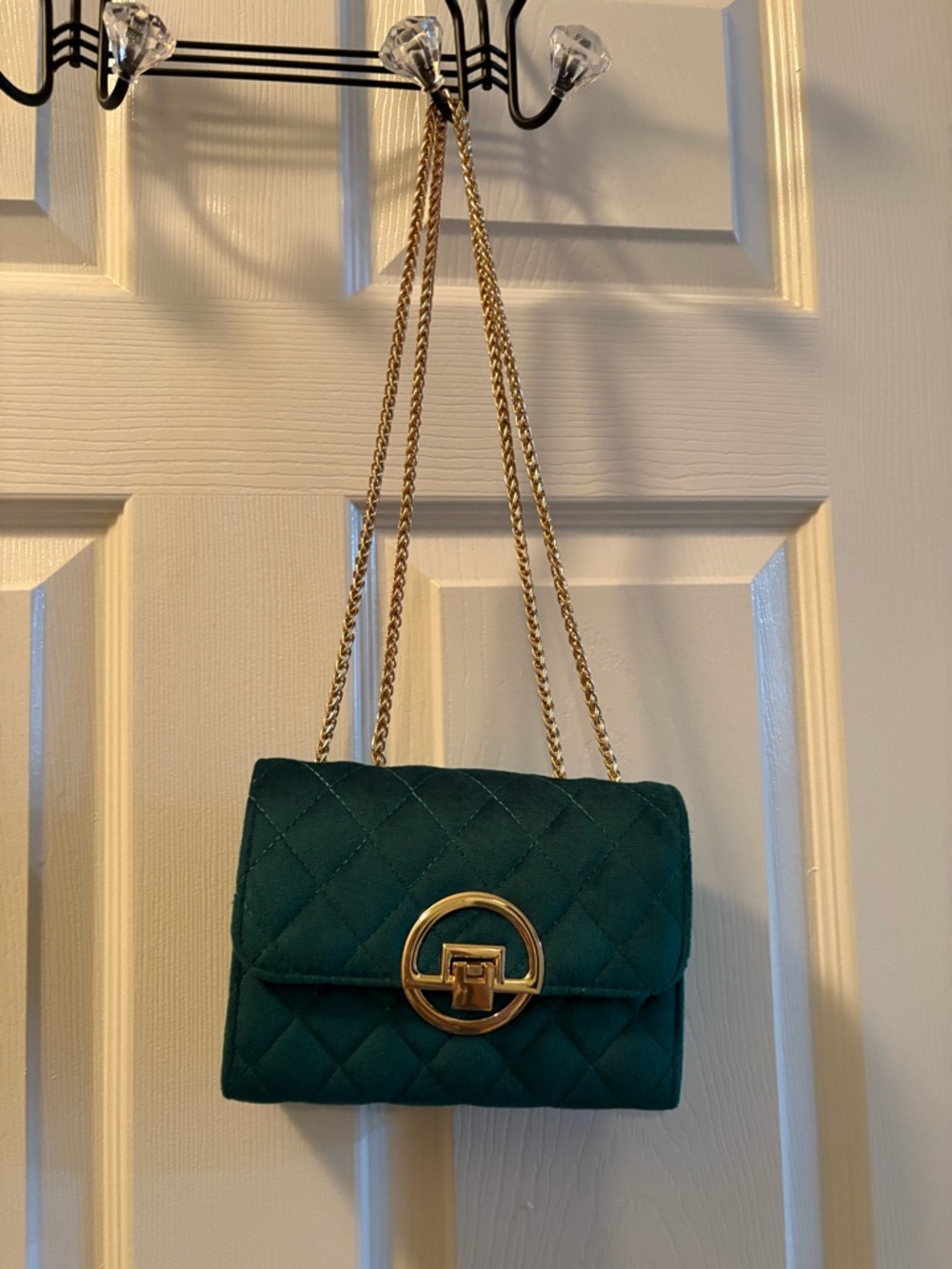 SHEIN Quilted Crossbody Bag in Deep Teal with Gold Chain